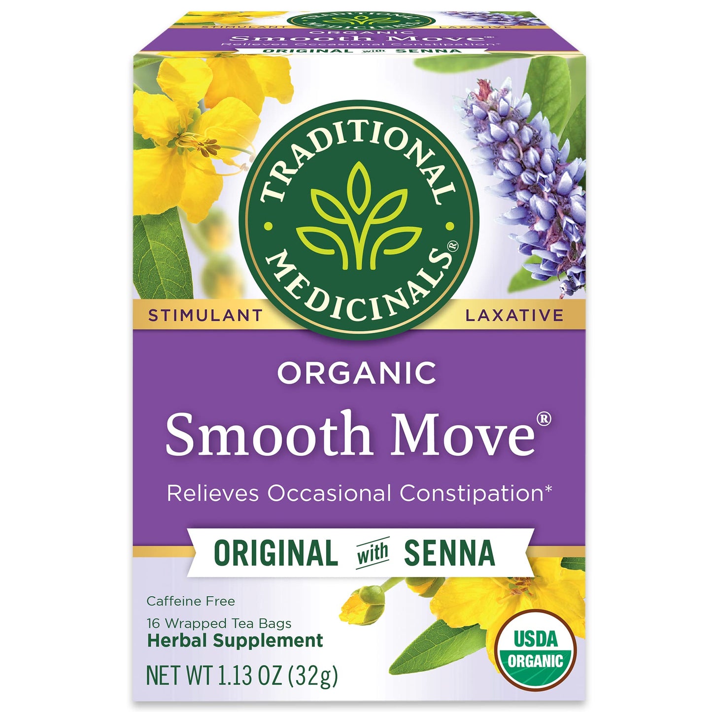 Traditional Medicinals Tea, Organic Smooth Move Peppermint, Relieves Occasional Constipation, Senna, 16 Tea Bags - Nirvana Guru
