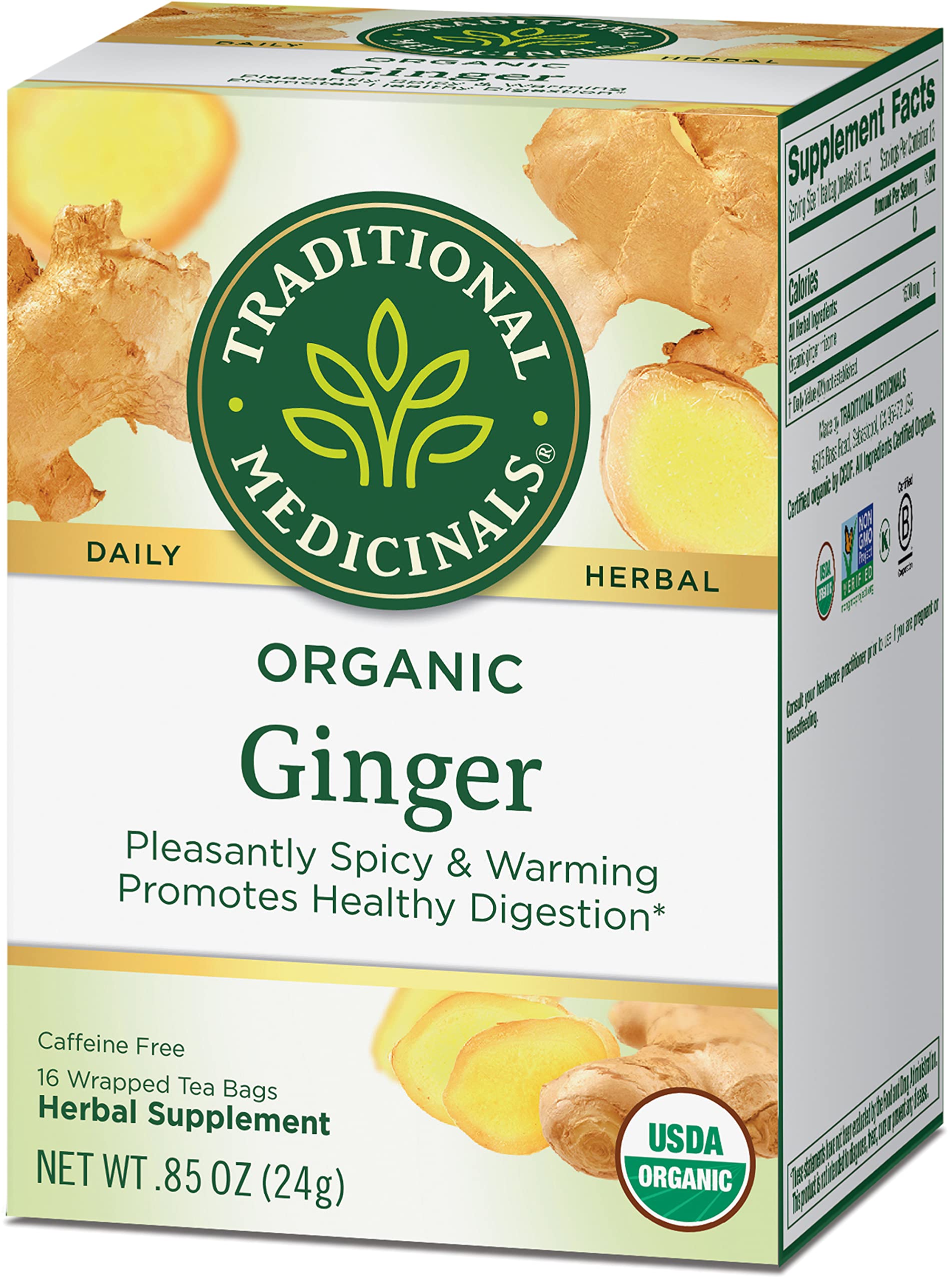 Traditional Medicinals Tea, Organic Ginger, Healthy Digestion, Pleasantly Spicy & Warming, 16 Tea Bags - Nirvana Guru