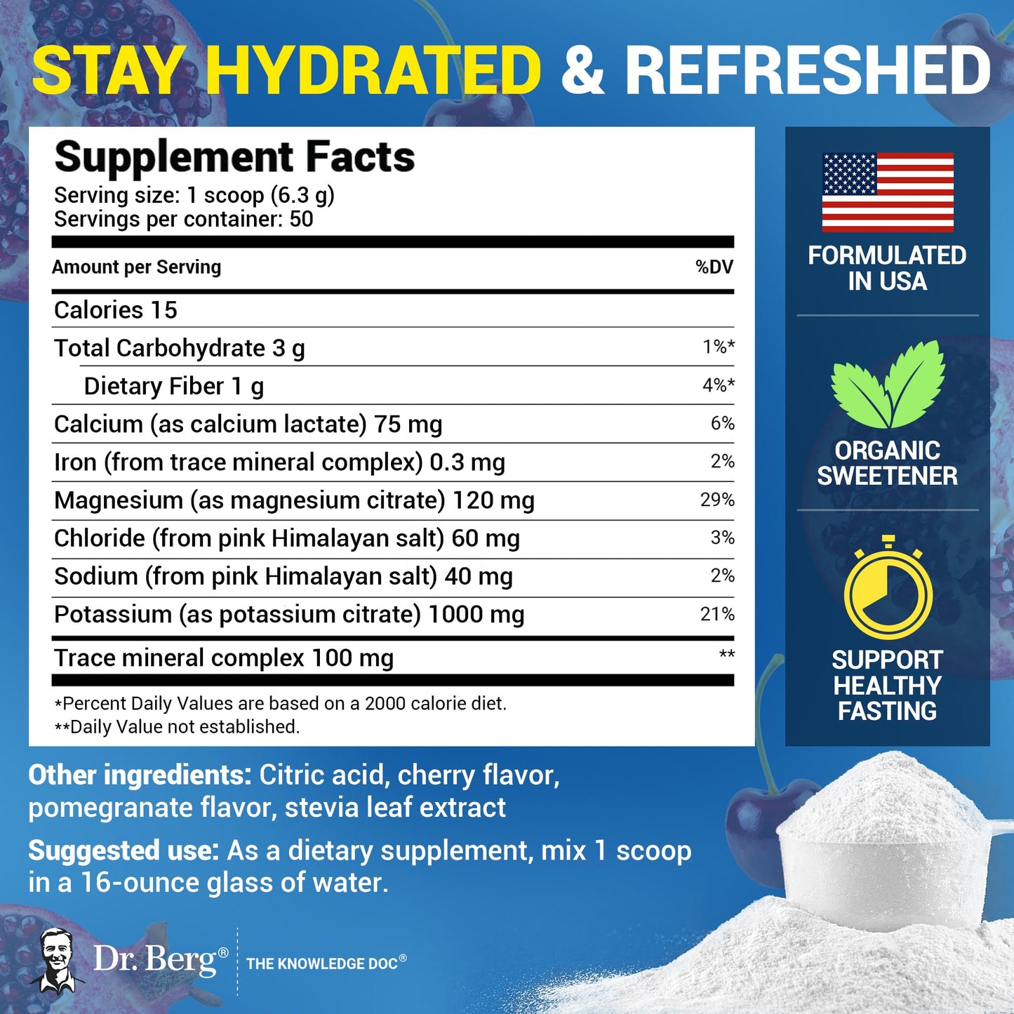 Dr. Berg Zero Sugar Hydration Keto Electrolyte Powder - Enhanced w/ 1000 mg of Potassium & Real Pink Himalayan Salt (NOT Table Salt) - Raspberry & Lemon Flavor Hydration Drink Supplement, 100 Servings Nirvana Guru