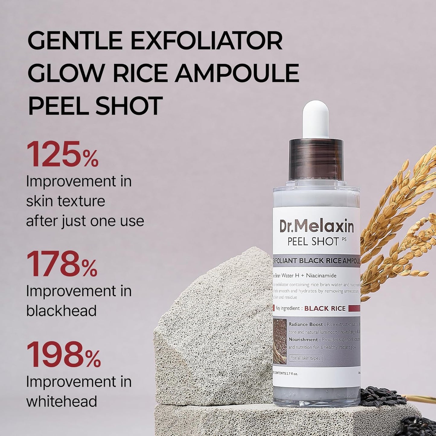 Peel Shot Glow Black Rice Peeling Ampoule, Soft Exfoliating Face and Body Scrub Dead Skin Cells, Blackheads Remover for All Skin Types korean skin care 80ml Nirvana Guru