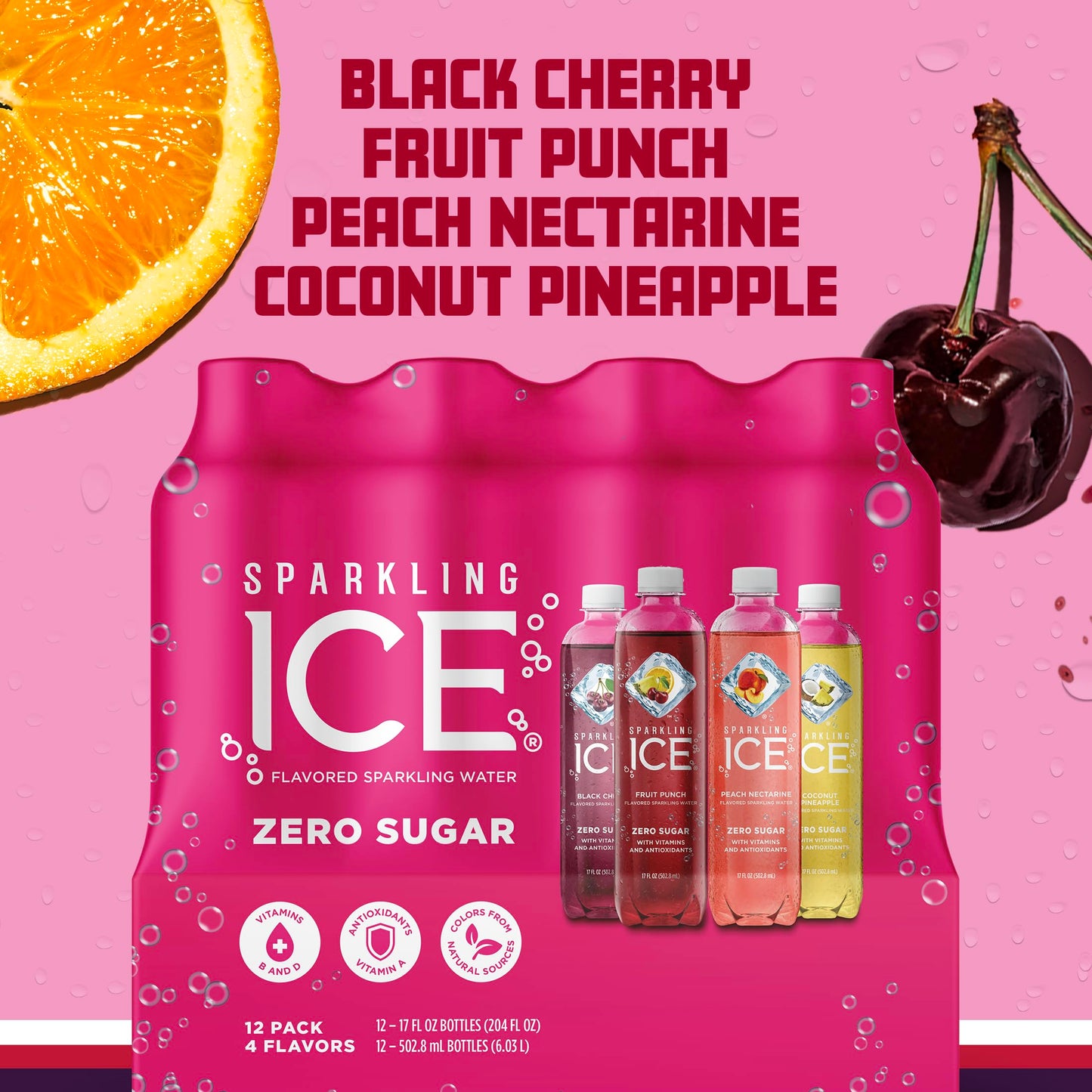 Sparkling Ice Purple Variety Pack, Flavored Water, Zero Sugar, with Vitamins and Antioxidants, 17 fl oz, 12 count (Black Raspberry, Cherry Limeade, Orange Mango, Kiwi Strawberry) - Nirvana Guru