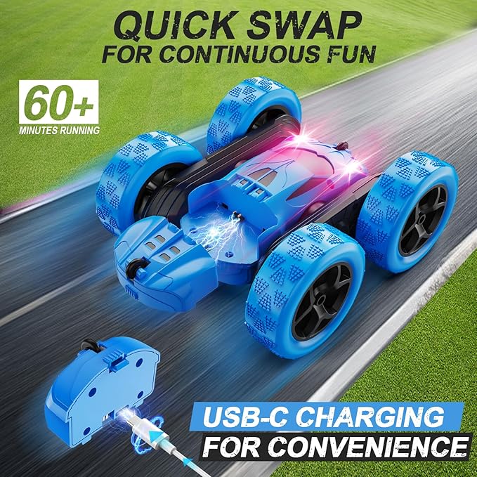 Remote Control Car, RC Cars Toys for Kids Ages 6-12, 4WD Stunt Car with LED Lights & 360° Flips, 2.4GHz, Upgraded USB-C Modular Batteries, 8-10 Year Old Boys Birthday Gift Nirvana Guru