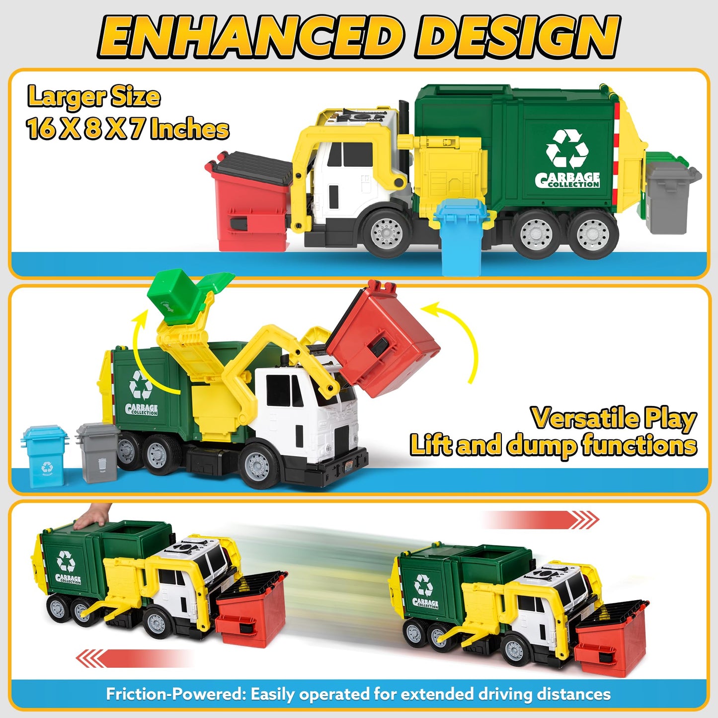 JOYIN Large Friction Powered Garbage Truck Toy Set, Includes Dumpster, Trash Bins, and Learning Cards for Kids, Boy Toys Birthday Gift for Boys Girls Kids Toddler Nirvana Guru