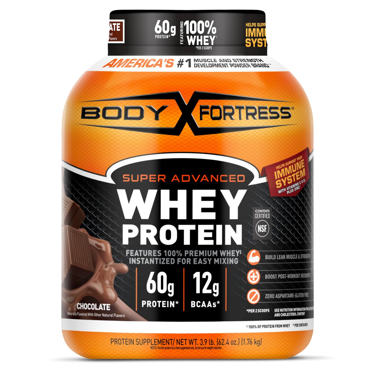 Body Fortress Super Advanced Whey Protein Powder, Vanilla, Immune Support (1), Vitamins C & D Plus Zinc, 1.74 lbs
