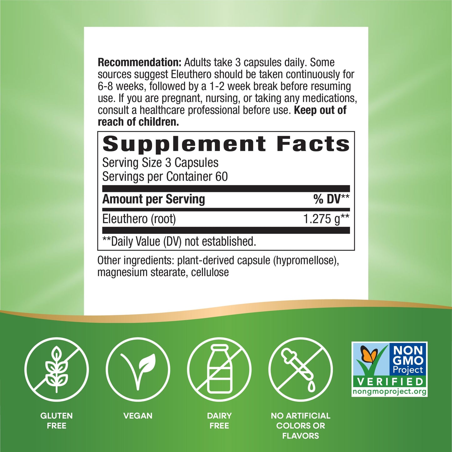 Nature's Way Premium Herbal Siberian Eleuthero Root Supplement, Supports Endurance & Vitality*, Adaptogen*, 1,275mg per 3-Capsule Serving, Non-GMO Project Verified, 180 Capsules (Packaging May Vary)