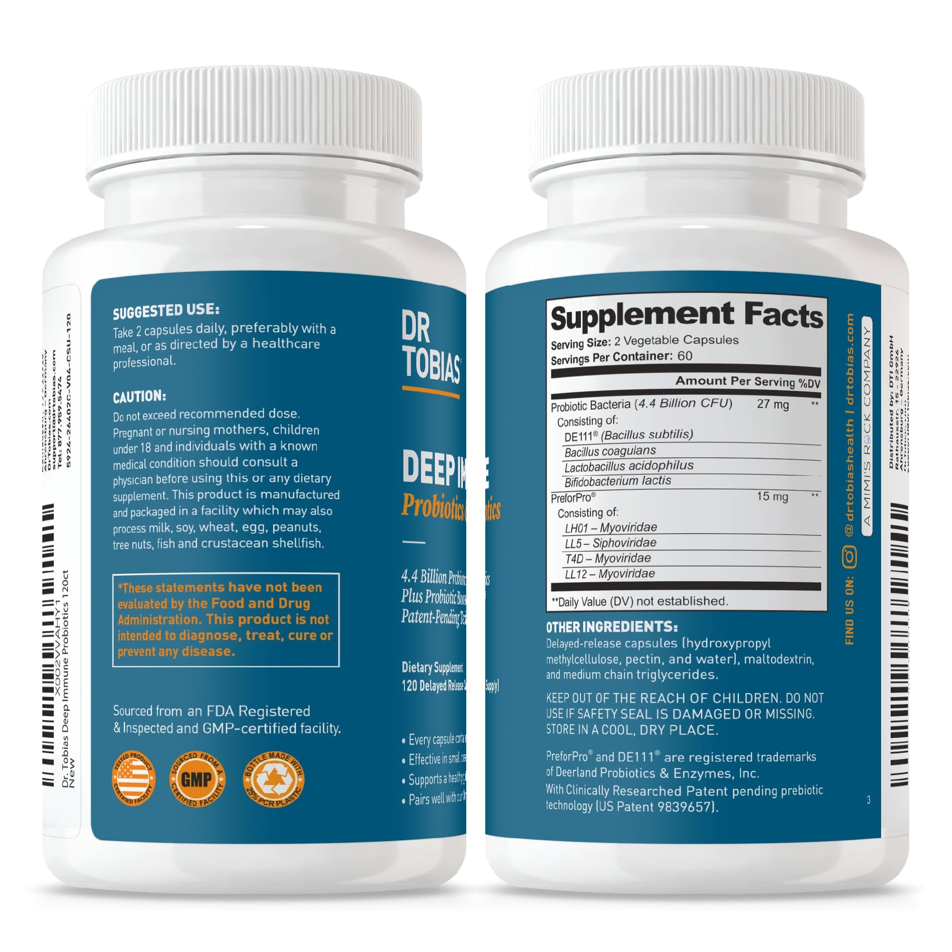 Dr. Tobias Deep Immune Probiotics & Prebiotics, Dual Action Digestion & Immune Support with PreforPro Prebiotics & Delayed Release Spore Forming Probiotics for Women & Men, 60 Capsules, 30 Servings - Nirvana Guru