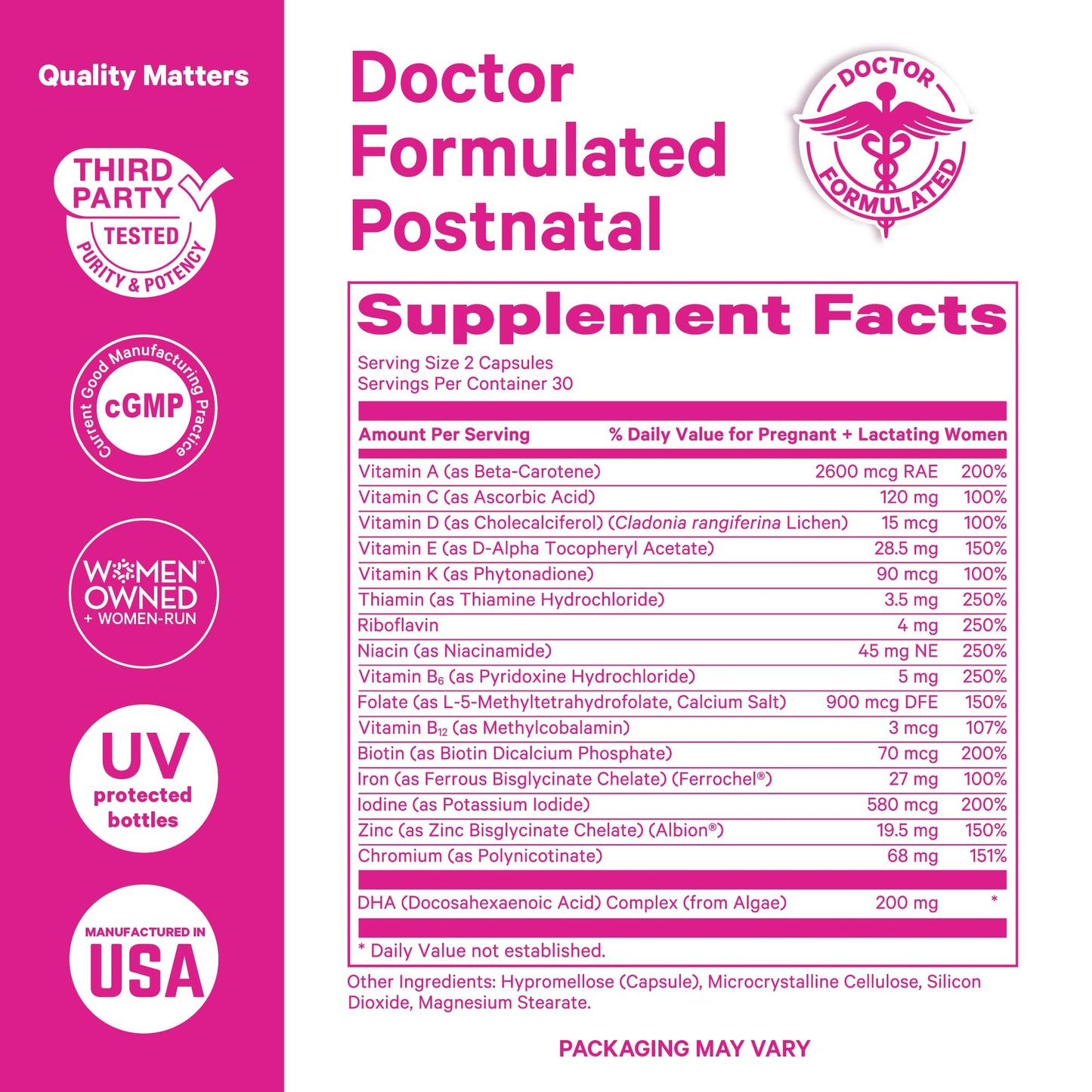 Pink Stork Total Postnatal Vitamins for Women with Vegan DHA, Iron, Folate, and Vitamin B12, Postpartum Recovery Essentials, Daily Supplement for Breastfeeding Moms - 1 Month Supply Nirvana Guru