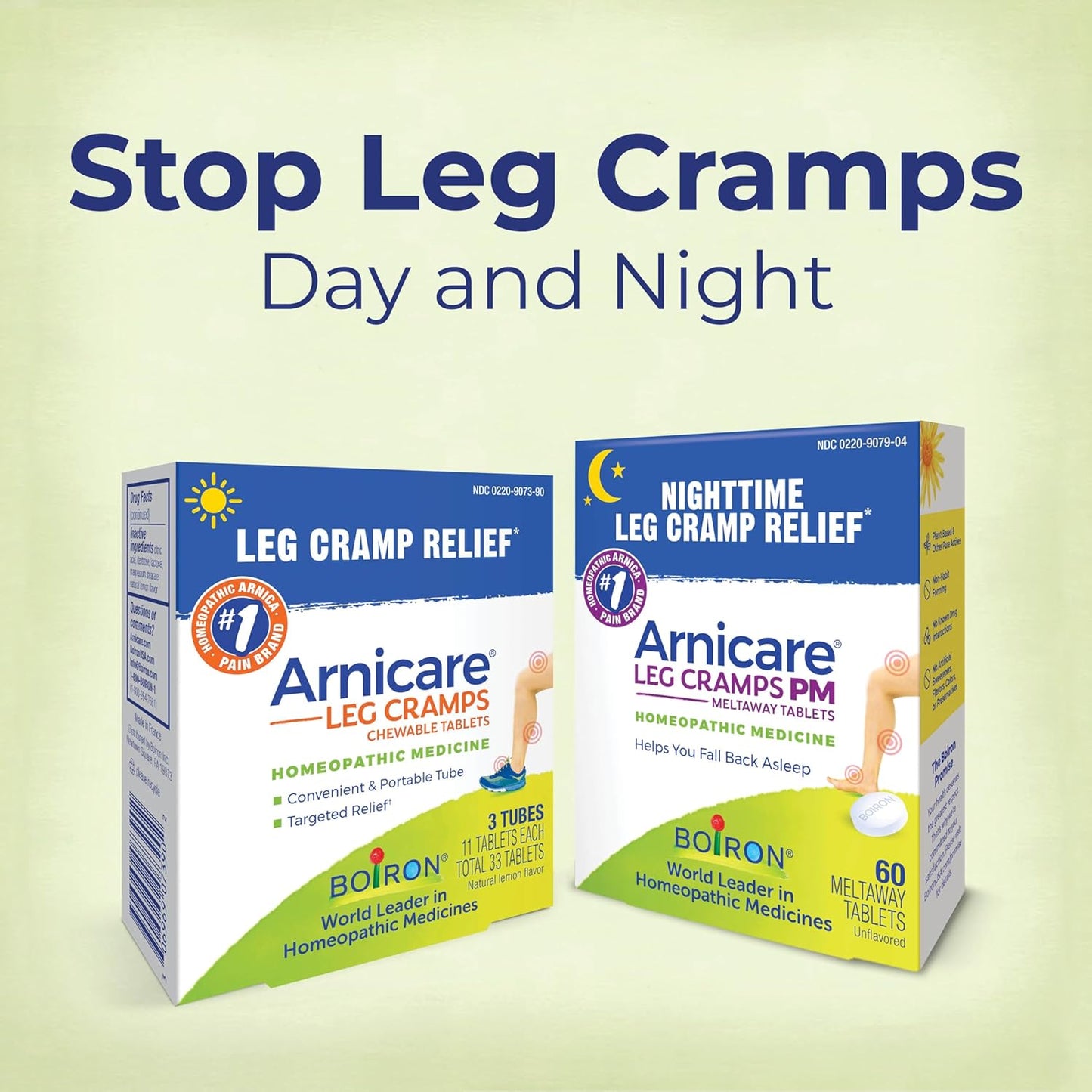 Boiron Arnicare Leg Cramps for Day and Night Relief from Cramping and Stiffness in Feet or Calves - 33 Tablets - Nirvana Guru