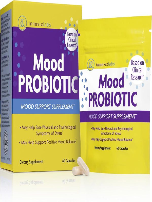 InnovixLabs Mood Probiotic for Women & Men, Clinically Studied Digestive & Mood Support Supplement, Lactobacillus helveticus Rosell-52ND & Bifidobacterium longum Rosell-175, 60 Capsules - Nirvana Guru