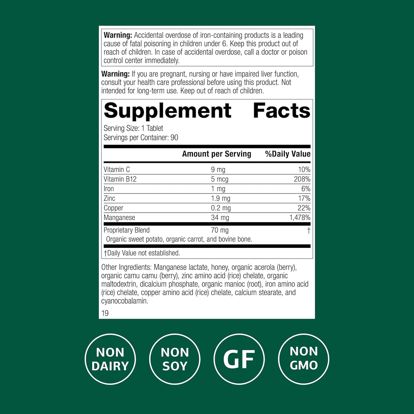Standard Process Manganese B12 - Supports Bone & Connective Tissue Health - Hemoglobin Formation Support - Gluten-Free, Non-Dairy & Non-Soy - 90 Tablets (90 Servings) Nirvana Guru