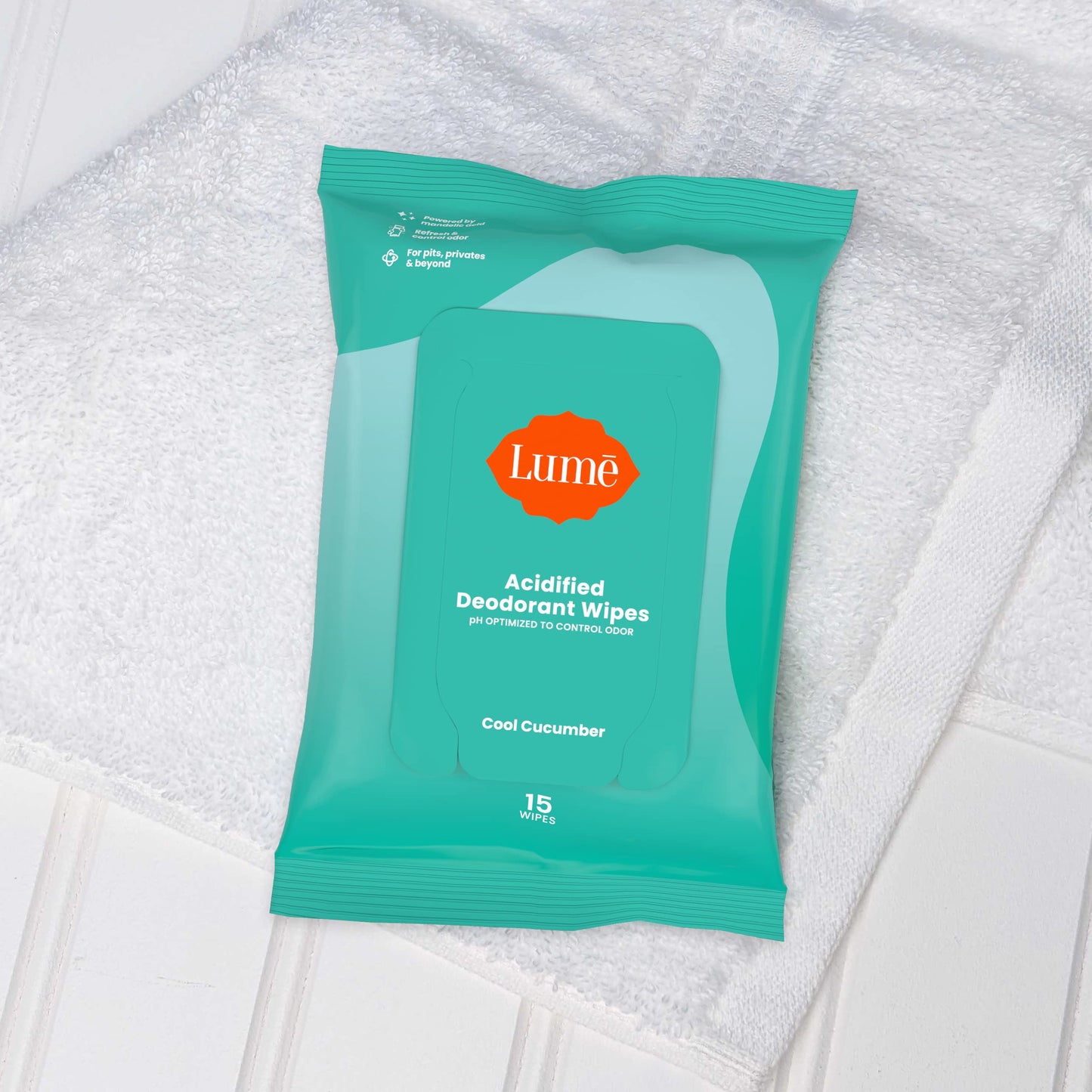 Lume Acidified Deodorant Wipes - 24 Hour Odor Control - Aluminum Free, Baking Soda Free, Skin Loving - 15 Count (Pack of 3) (Cool Cucumber) Nirvana Guru