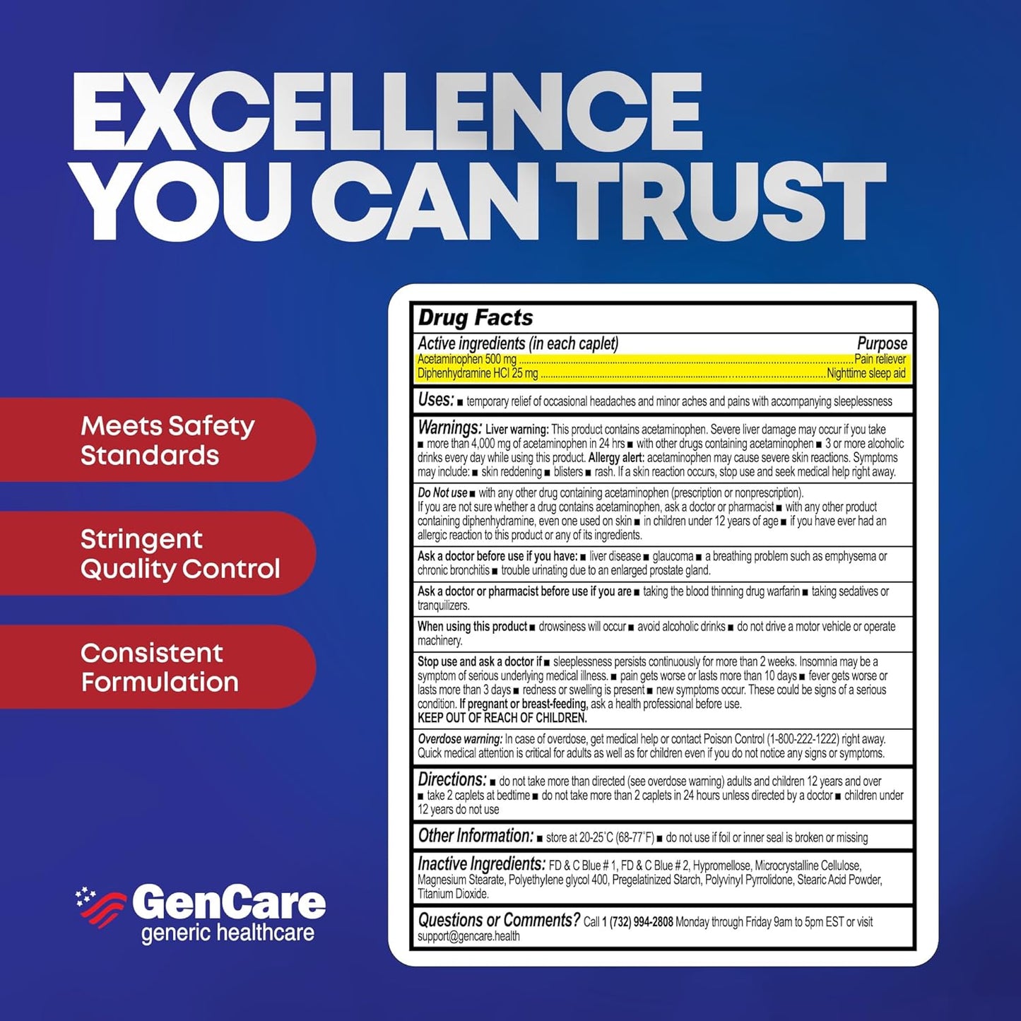 GenCare Extra Strength Acetaminophen PM 500 mg (375 Tablets) | Ultimate Pain Relief & Sleep Support for Adults | Quick Acting & Non Habit Forming Headache Relief | Eases Aches & Joint Discomfort