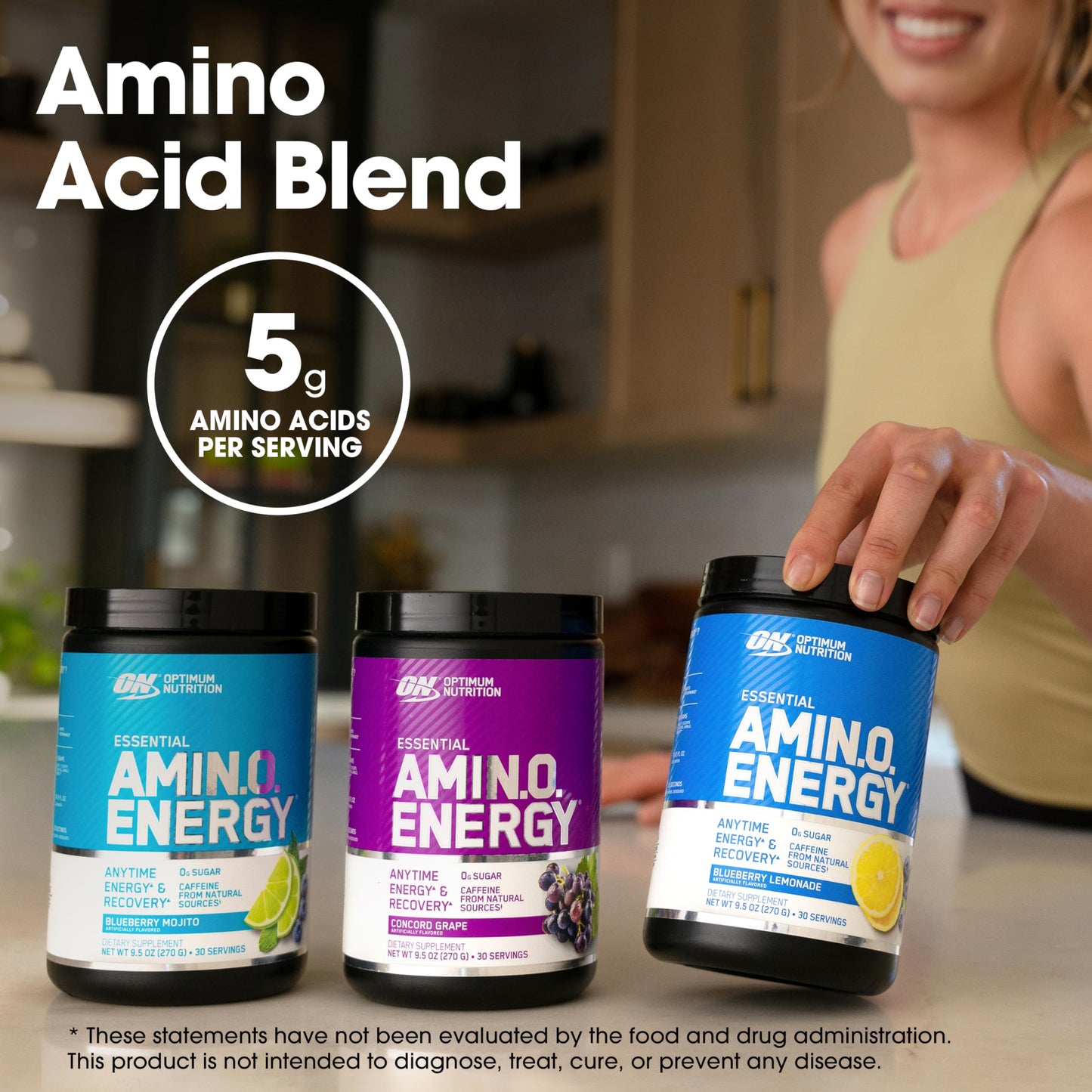 Optimum Nutrition Amino Energy - Pre Workout with Green Tea, BCAA, Amino Acids, Keto Friendly, Green Coffee Extract, Energy Powder - Concord Grape, 65 Servings (Packaging May Vary)