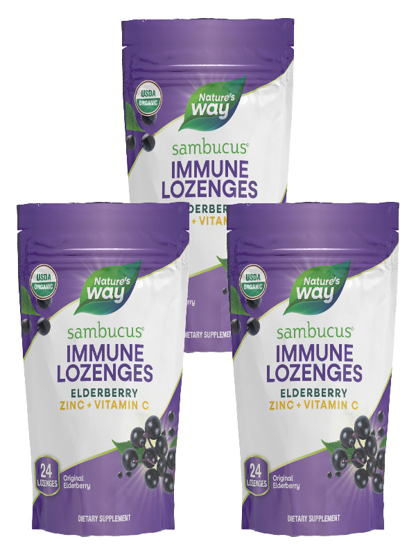 Nature's Way Organic Sambucus Zinc Lozenges - With Elderberry & Vitamin C - Vegan & Gluten Free - 24 Lozenges (Pack of 3) - Nirvana Guru