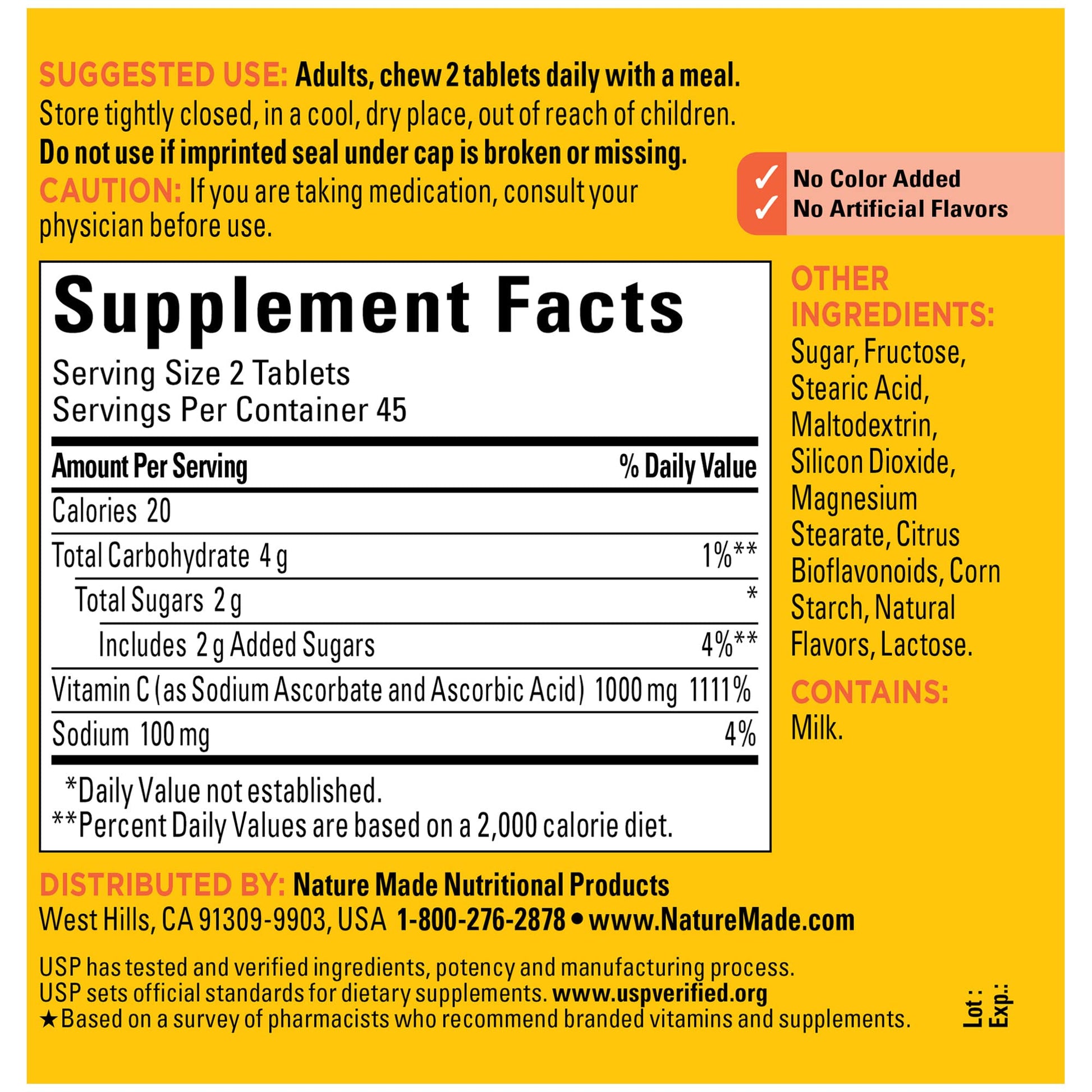 Nature Made Extra Strength Dosage Chewable Vitamin C 1000 mg per serving, Dietary Supplement for Immune Support, 90 Tablets, 45 Day Supply - Nirvana Guru