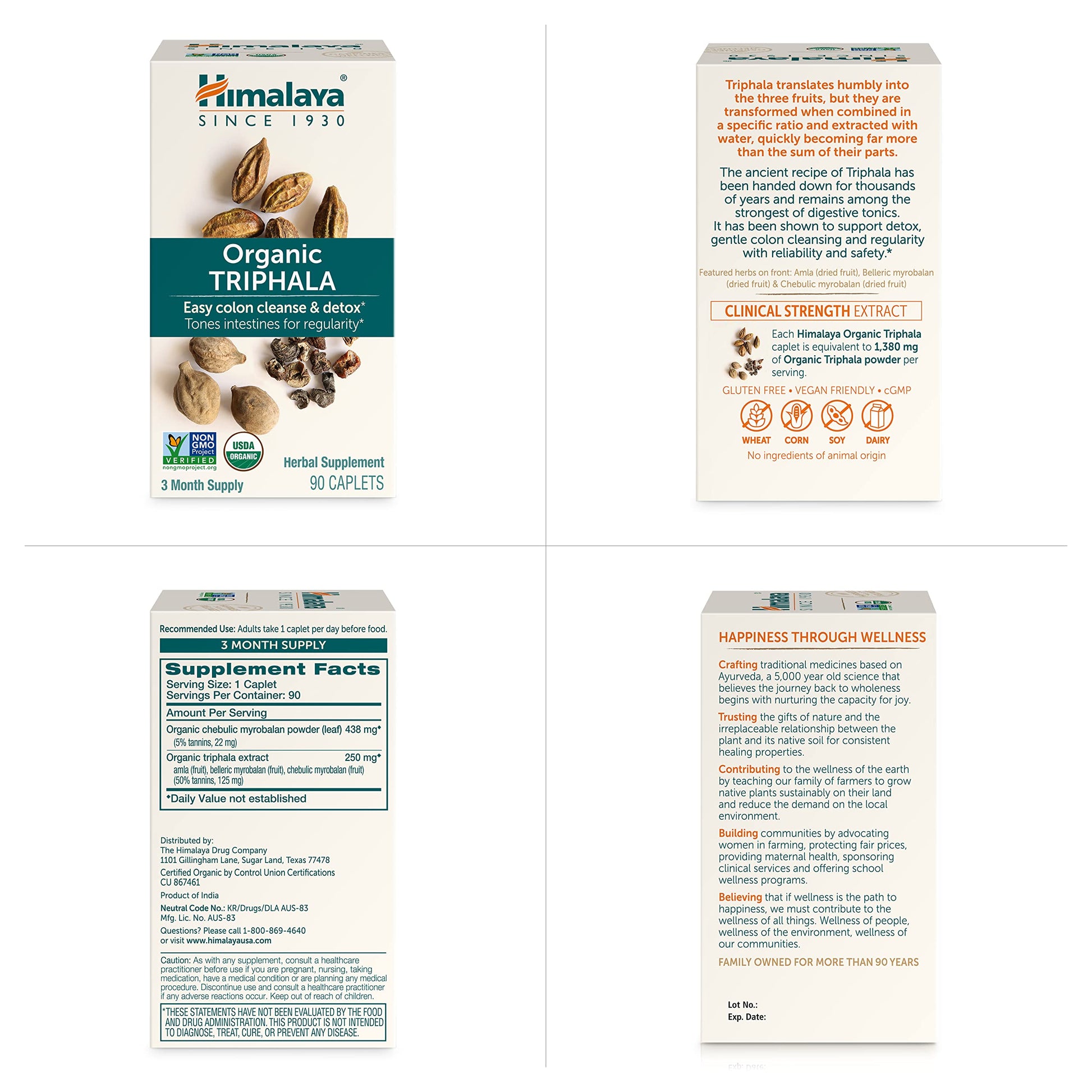 Himalaya Organic Triphala, 2 Month Supply, for Colon Cleanse, Detox & Occasional Constipation, USDA Certified Organic, Non-GMO, Gluten-Free, Extract & Powder Herbal Supplement, 688 mg, 60 Caplets - Nirvana Guru