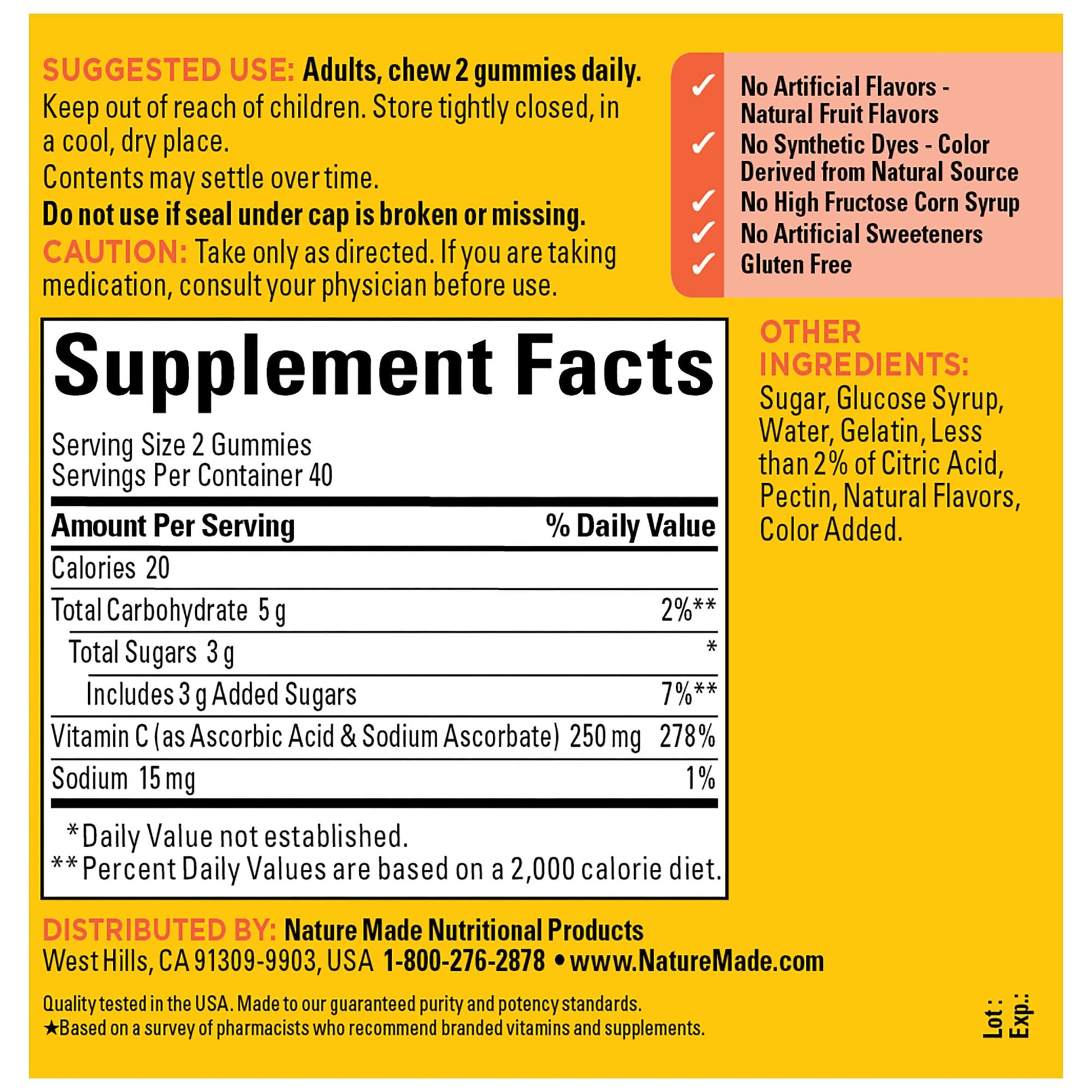 Nature Made Vitamin C 250 mg per serving, Dietary Supplement for Immune Support, 150 Gummies, 75 Day Supply - Nirvana Guru