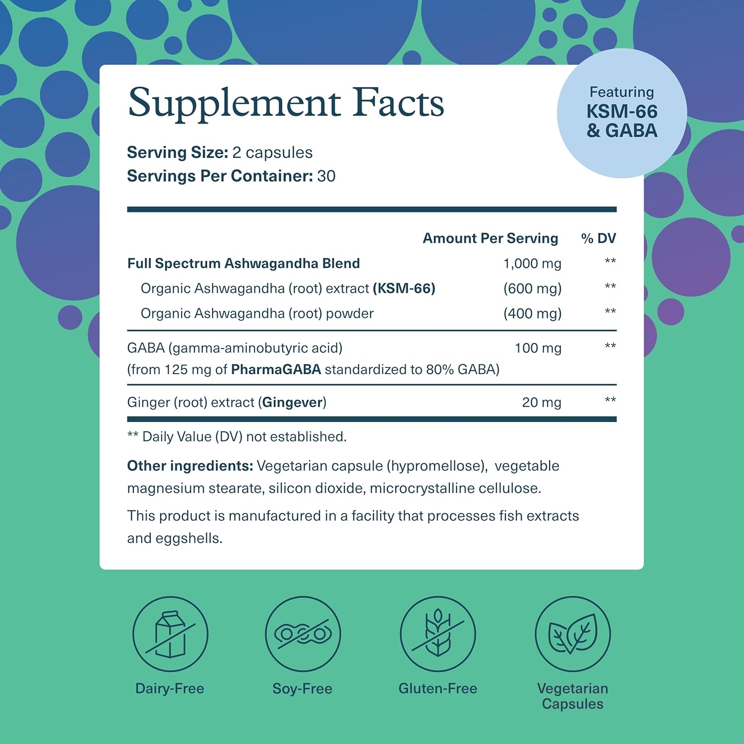 Youtheory Ashwagandha + GABA - Uses KSM-66-1,000 mg Ashwagandha & 100 mg GABA - Cortisol, Stress & Memory Support Supplement - 60 Vegetarian Capsules - Nirvana Guru