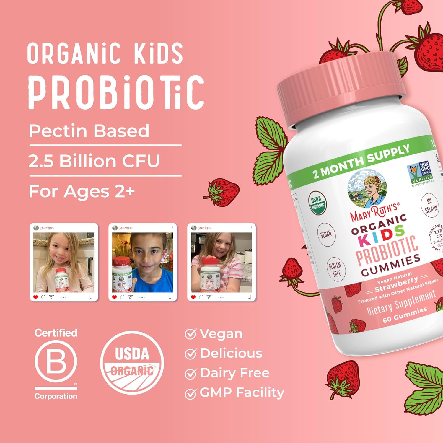 MaryRuth Organics Kids Probiotics for Digestive Health | USDA Organic Probiotic Gummies | Probiotics for Kids | Immune Support | Gut Health Supplement | Vegan | Non-GMO | Gluten Free | 60 Count - Nirvana Guru