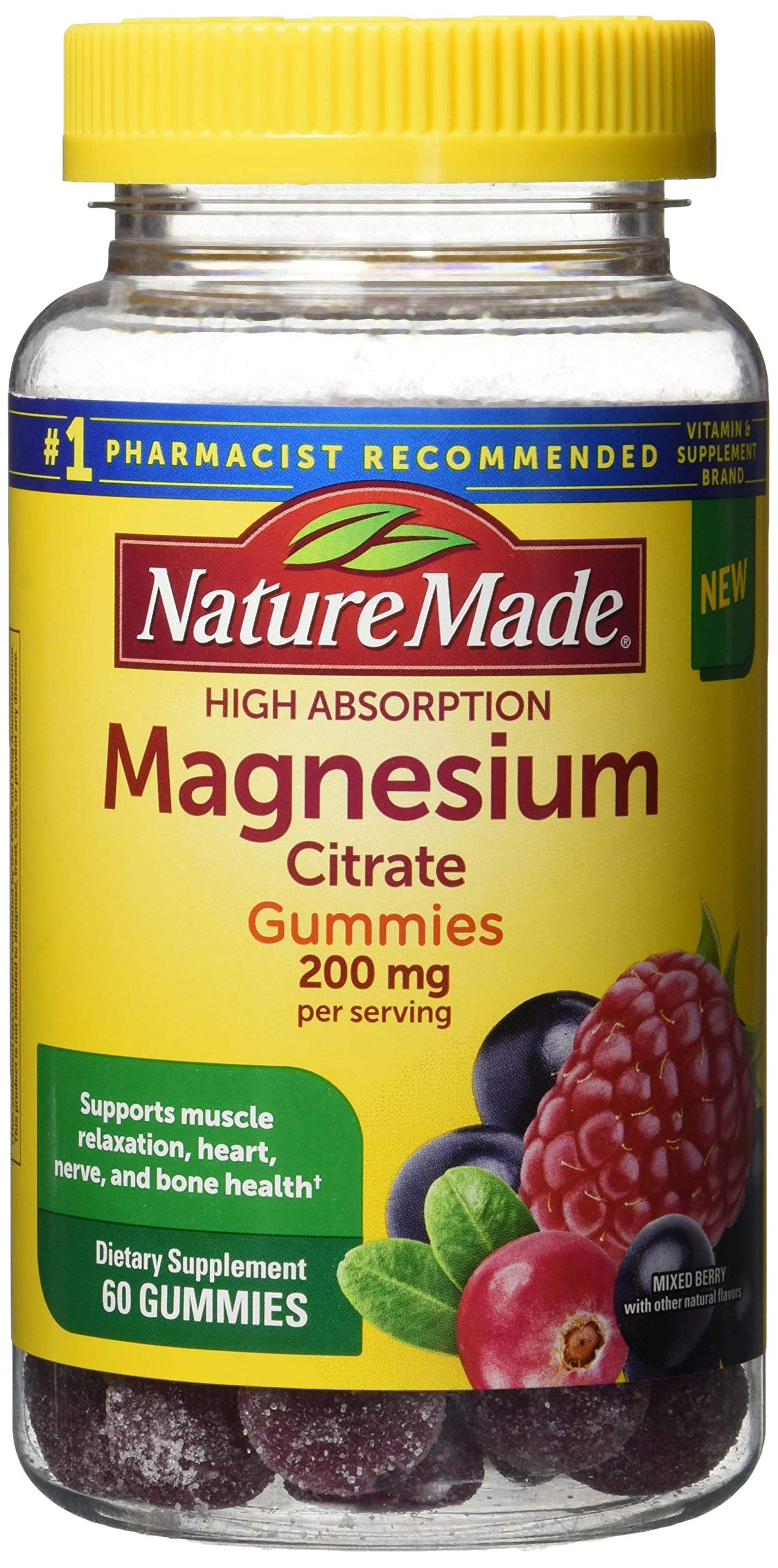 Nature Made High Absorption Magnesium Citrate 200 mg per serving, Magnesium Supplement for Muscle, Nerve, Bone and Heart Support, 60 Magnesium Gummies, 30 Day Supply - Nirvana Guru