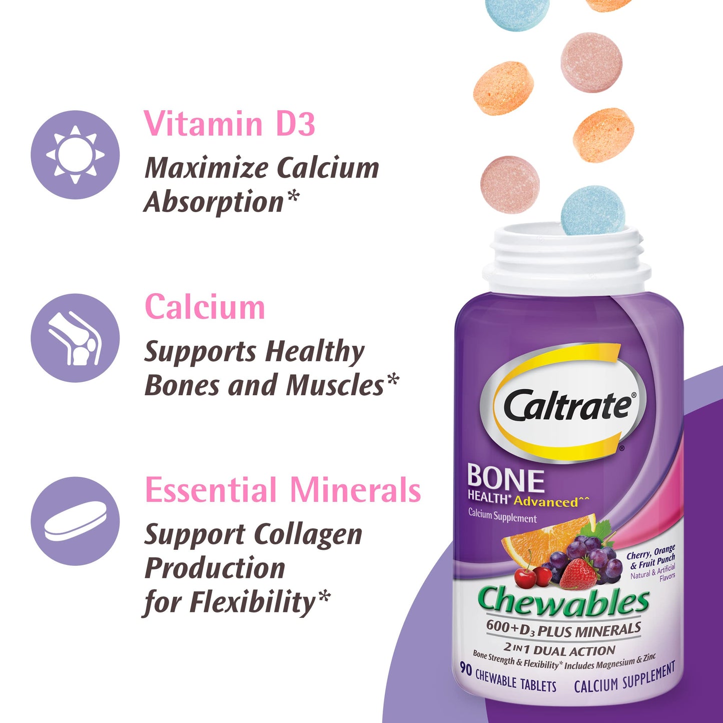 Caltrate Chewables 600 +D3 Plus Minerals Calcium and Vitamin D, Sugar Free, Cherry, Orange and Fruit Punch, 155 count Nirvana Guru