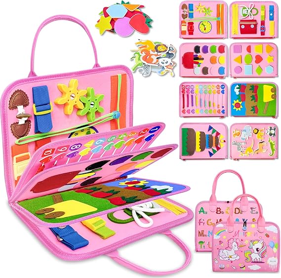 Exorany Busy Board Montessori Toys for Toddler Girl Birthday Gifts, Busy Book Sensory Learning Toys for Toddlers, Toddler Girl Airplane Car Travel Toy Educational Activities nirvanaguru