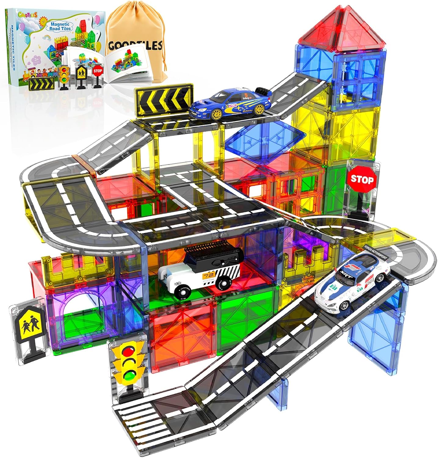 Magnetic Tiles - Road Set, Magnetic Building Blocks, Preschool Montessori Toys Gift for 3+ Year Old Boys and Girls, Sensory Travel Toys for Kids Aged 3-5 and 4-8, Ideas for Toddler with Autism Nirvana Guru