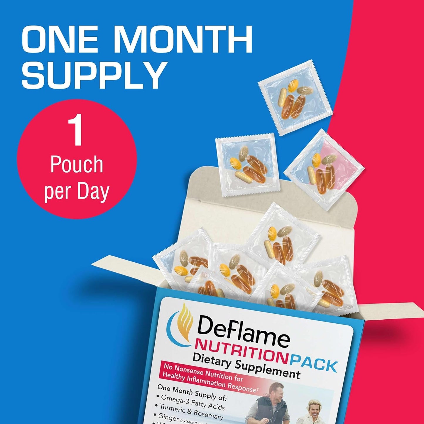 DeFlame Nutrition Pack Supplement - 30 Daily Multivitamin Packs - Omega 3 Fish Oil with EPA and DHA, Rosemary, Bioflavonoids, Ginger, Curcumin Turmeric Supplement Nirvana Guru