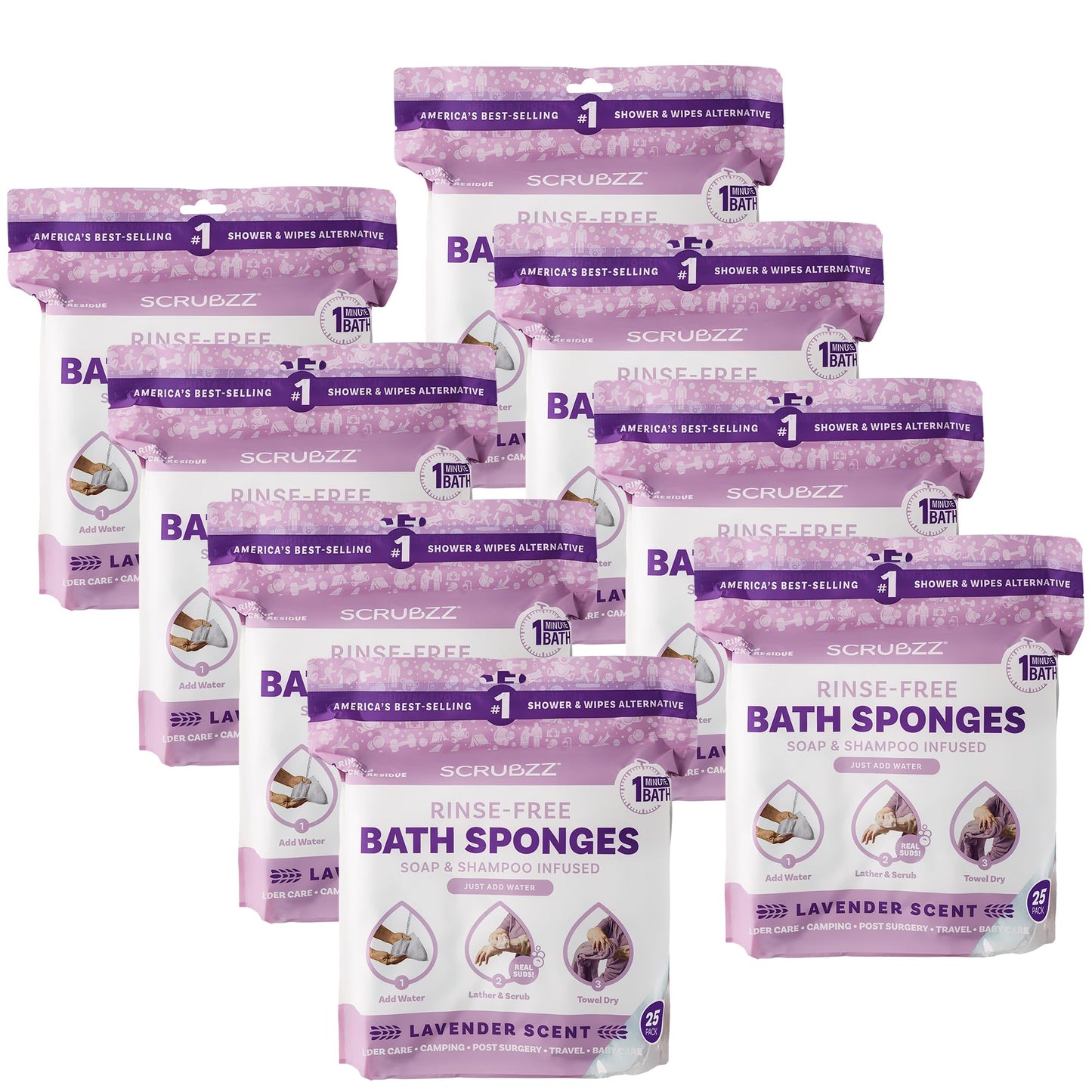 Scrubzz Disposable Rinse Free Bathing Wipes - 25 Pack - All-in-1 Single Use Shower Wipes, Simply Dampen, Lather, and Dry Without Shampoo or Rinsing Nirvana Guru