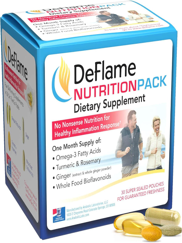 DeFlame Nutrition Pack Supplement - 30 Daily Multivitamin Packs - Omega 3 Fish Oil with EPA and DHA, Rosemary, Bioflavonoids, Ginger, Curcumin Turmeric Supplement Nirvana Guru