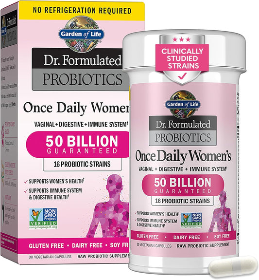 Garden of Life Once Daily Dr. Formulated Probiotics for Women 50 Billion CFU 16 Probiotic Strains with Organic Prebiotics for Digestive, Vaginal & Immune Health, Dairy Free, Shelf Stable 30 Capsules - Nirvana Guru