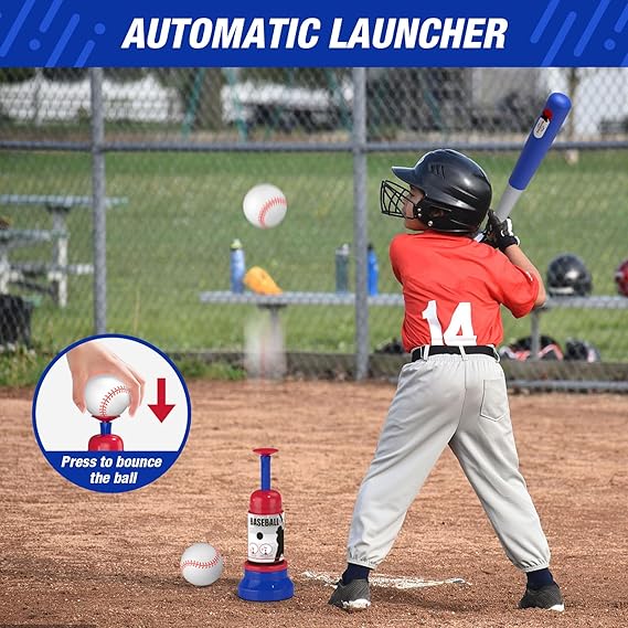 3-in-1 Baseball Set for Kids 3-5 - Tee Ball Stand, Hanging Tee, Ball Launcher and 6 Softballs - Adjustable Height, Indoor/Outdoor Sport Gifts for Boys Girls, Blue nirvanaguru