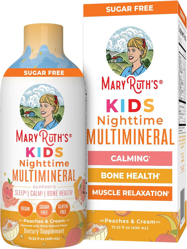 Kids Liquid Nighttime Multimineral by MaryRuth's | Kids Vitamins | Bone Health | Calm Calcium Magnesium Supplement | Muscle Relaxation | Vegan | Sugar Free | 30-180 Servings | 15.22 fl oz - Nirvana Guru