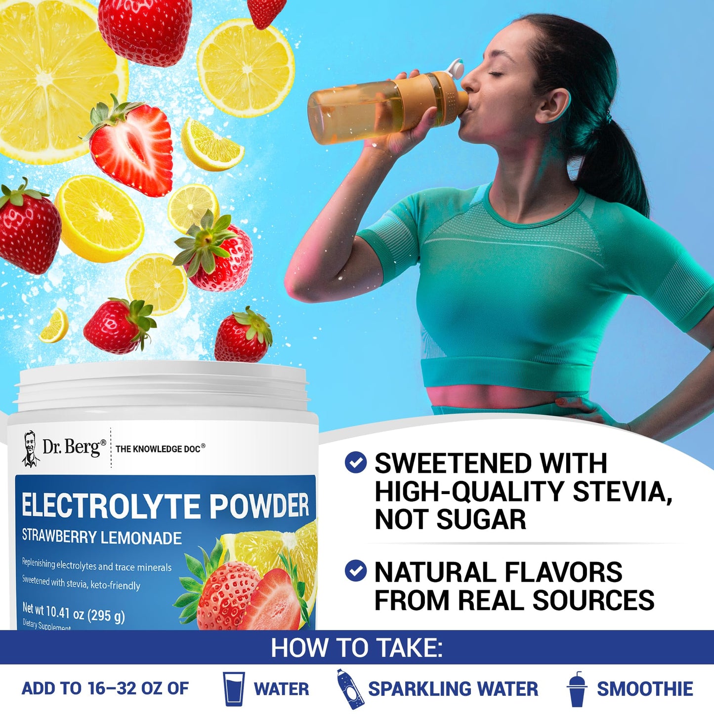 Dr. Berg Zero Sugar Hydration Keto Electrolyte Powder - Enhanced w/ 1000 mg of Potassium & Real Pink Himalayan Salt (NOT Table Salt) - Raspberry & Lemon Flavor Hydration Drink Supplement, 100 Servings Nirvana Guru