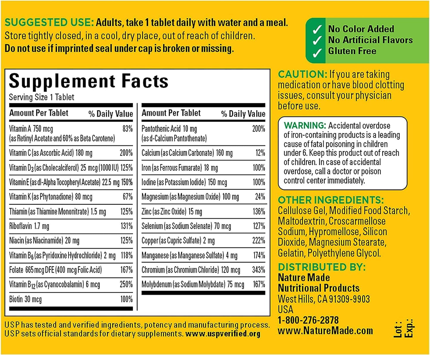 Nature Made Multivitamin Tablets with Iron, Multivitamin for Women and Men for Daily Nutritional Support, 130 Tablets, 130 Day Supply (Packaging May Vary) - Nirvana Guru