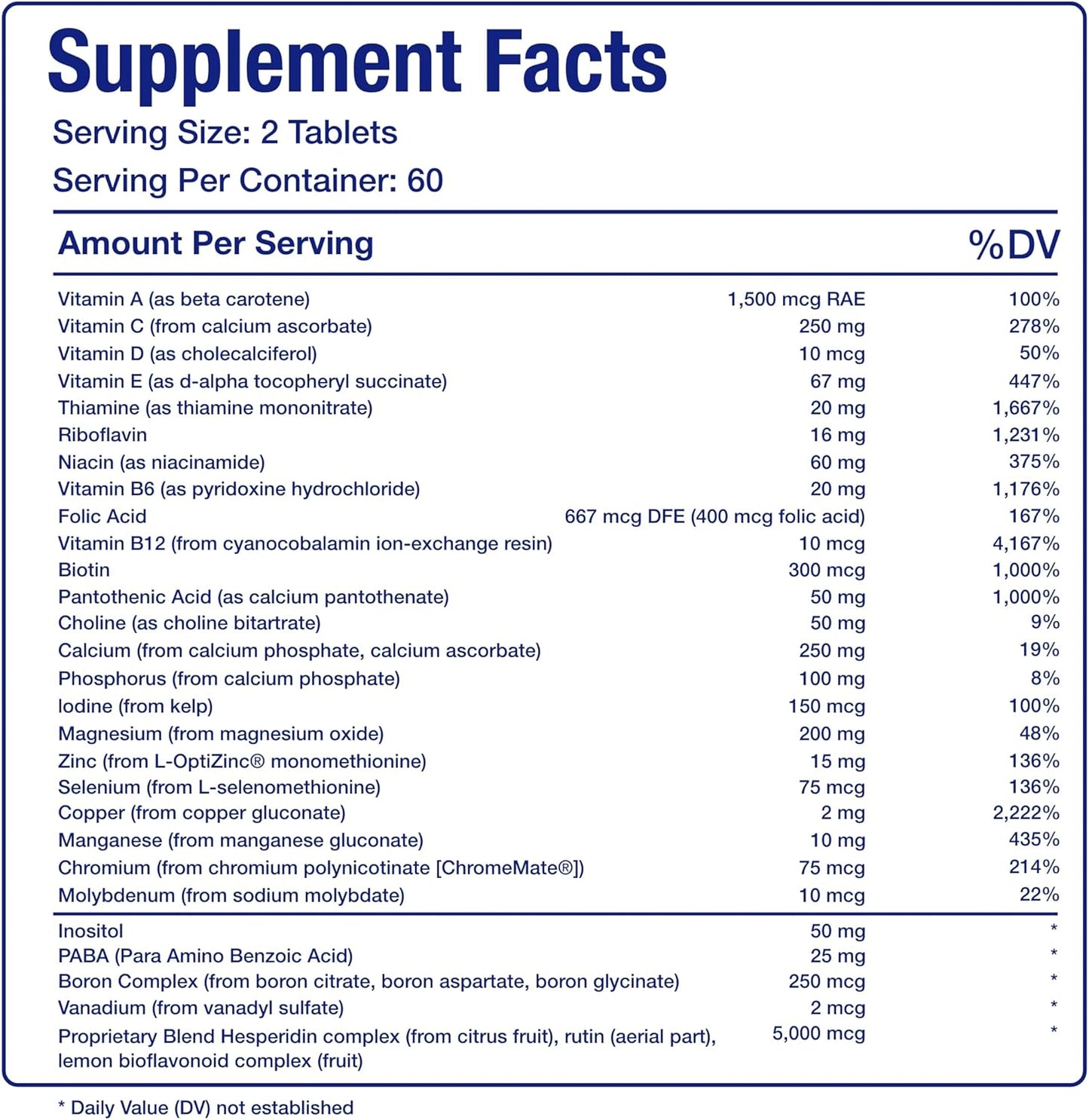 Iron Free Daily Multivitamin for Men and Women, 120 Tablets - AVED Daily Multi Vitamin and Minerals Health Supplement - Vitamins A, C, D, E, Vitamin B Complex, Zinc, Calcium, Magnesium, More Nirvana Guru