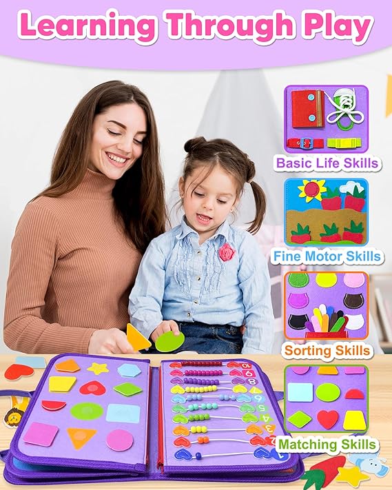 Exorany Busy Board Montessori Toys for Toddler Boy Girl Birthday Gifts, Busy Book Sensory Learning Toys for Toddlers, Toddler Airplane Car Travel Toy Educational Activities nirvanaguru