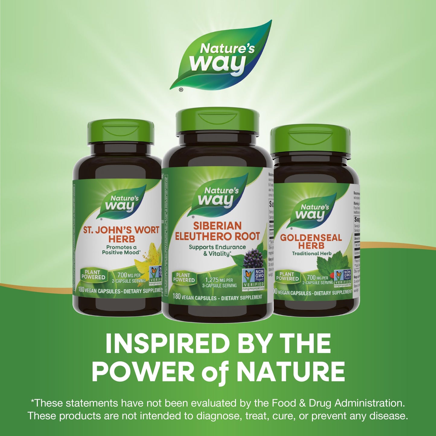 Nature's Way Premium Herbal Siberian Eleuthero Root Supplement, Supports Endurance & Vitality*, Adaptogen*, 1,275mg per 3-Capsule Serving, Non-GMO Project Verified, 180 Capsules (Packaging May Vary)