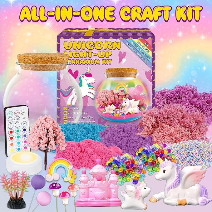Unicorn Terrarium Crafts Kit for Kids-LED Night Light Up & Remote Unicorn Birthday Gifts Toys for Girls Ages5 6 7 8 9 10 Year Old-Christmas Gifts for Girls nirvanaguru