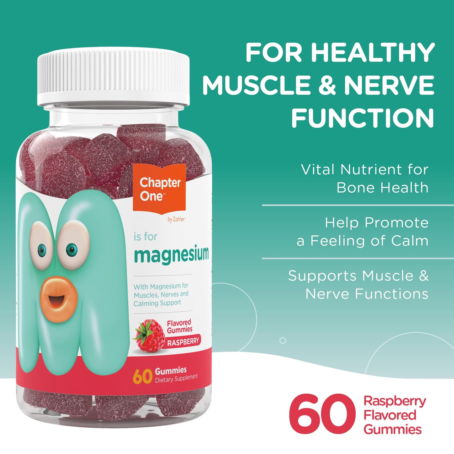 Chapter One Magnesium Gummies for Kids & Adults - Natural Calm Gummies - Calm Magnesium Citrate - Bone and Muscle Function Supplements for Kids & Adults - Mood Support, Kosher Apple Flavor (60) - Nirvana Guru