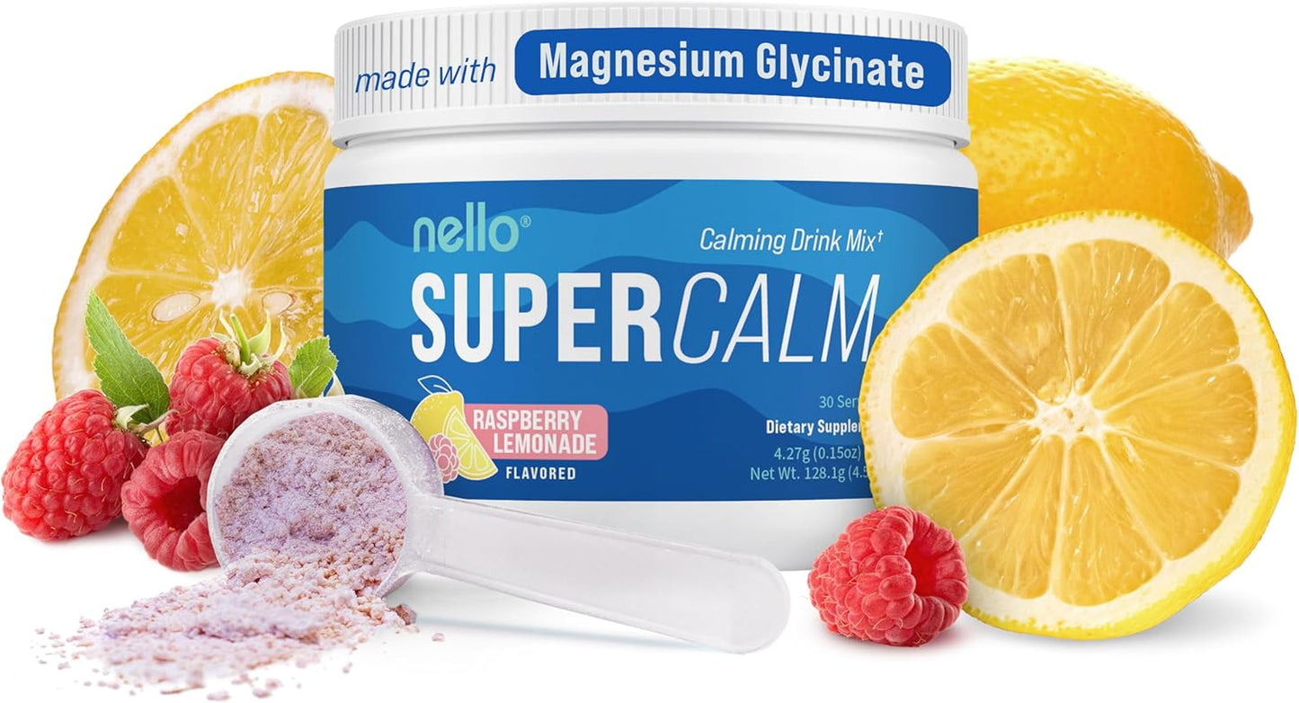 Supercalm Powdered Drink Mix, Raspberry Lemonade, L Theanine, Ksm-66 Ashwagandha, Magnesium Glycinate, Vitamin D 3, Supplements for Relaxation & Focus, No Sugar, Non GMO, On The Go, 20 Ct
