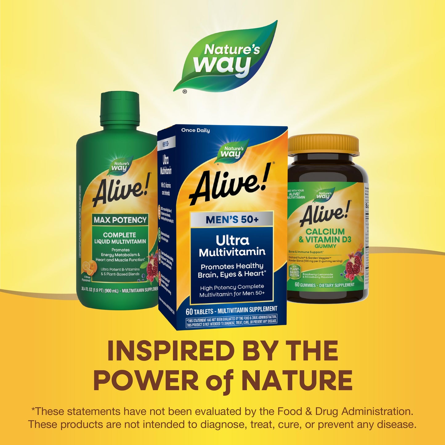 Nature's Way Alive! Men’s 50+ Daily Ultra Multivitamin, High Potency Formula, Supports Healthy Brain, Eyes & Heart*, with Methylated B12, Gluten-Free, 150 Tablets - Nirvana Guru