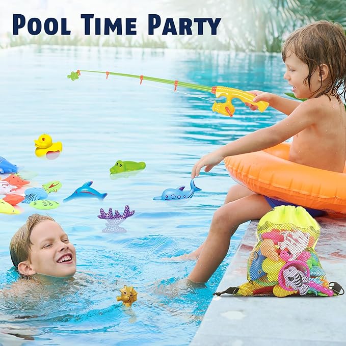 CozyBomB™ Magnetic Fishing Toys Game Set for Kids | Water Table Bathtub Kiddie Pool Party & Pole Rod Net, Plastic Floating Fish Toddler Color Ocean Sea Animals Birthday Age 3 4 5 6 Year nirvanaguru