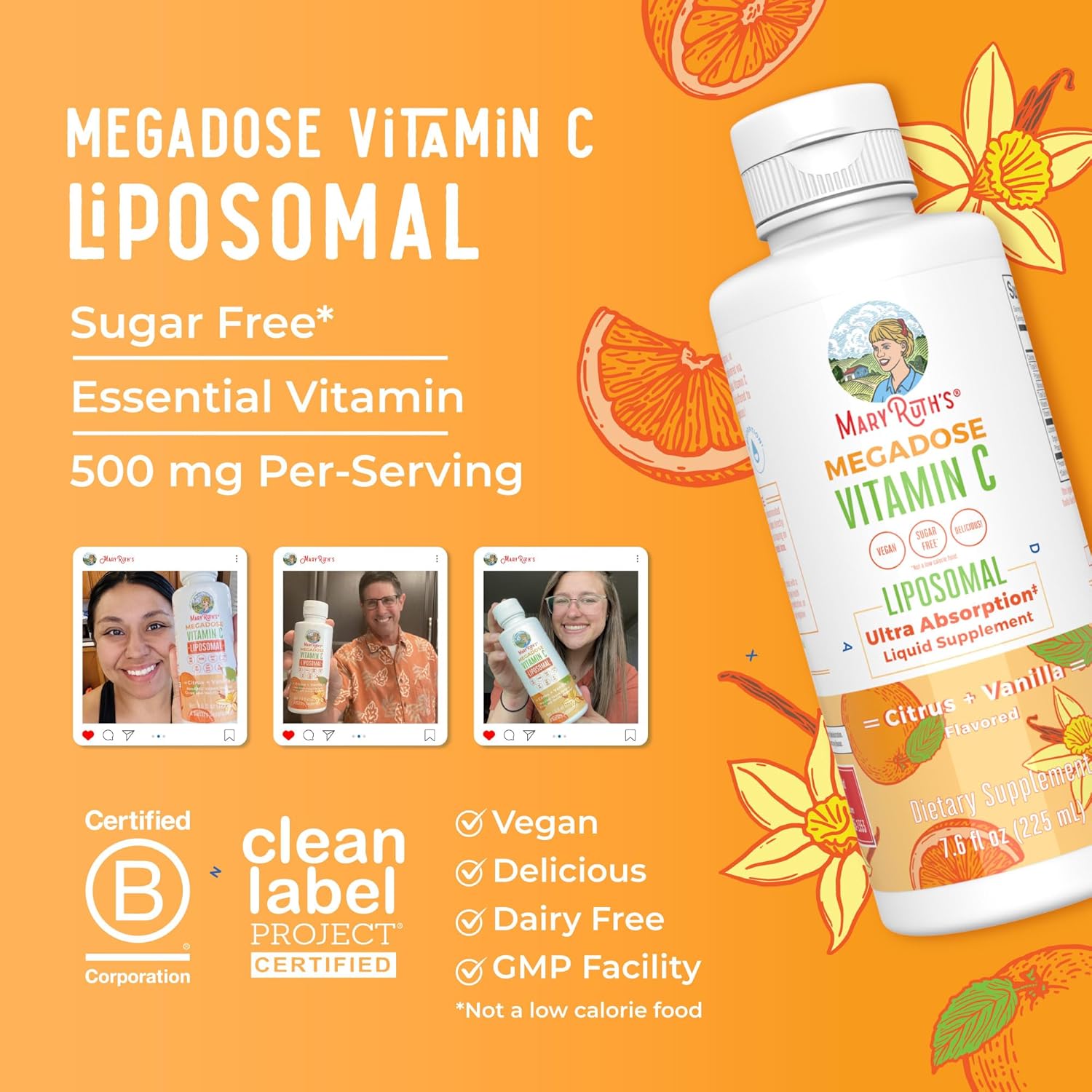 MaryRuth Organics Liposomal Vitamin C | Immune Support Supplement | Megadose Vitamin C Supplement 500mg | Skin Care | Liquid Vitamin C | Vitamin E | Vegan | Non GMO | 30 Servings - Nirvana Guru