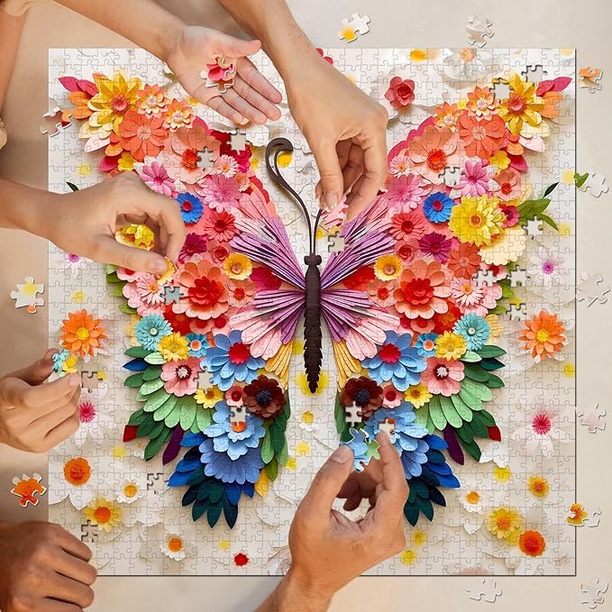 Butterfly Puzzles for Adults 1000 Pieces, Challenging Colorful Flower Butterflies Puzzles with Paper Art, Difficult Animal Plant Jigsaw Puzzles for Adults nirvanaguru
