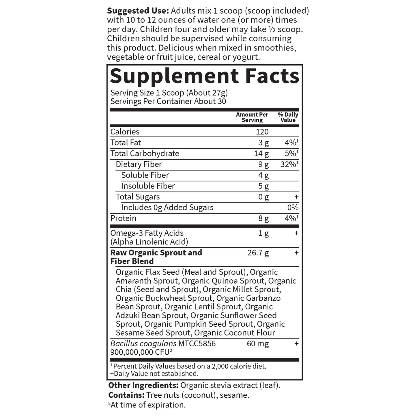 Garden of Life Raw Organic Fiber Powder, 30 Servings, 15 Organic Superfoods, Probiotics, Omega-3 ALA, Soluble and Insoluble Fiber for Regularity, Psyllium Husk Free - Nirvana Guru