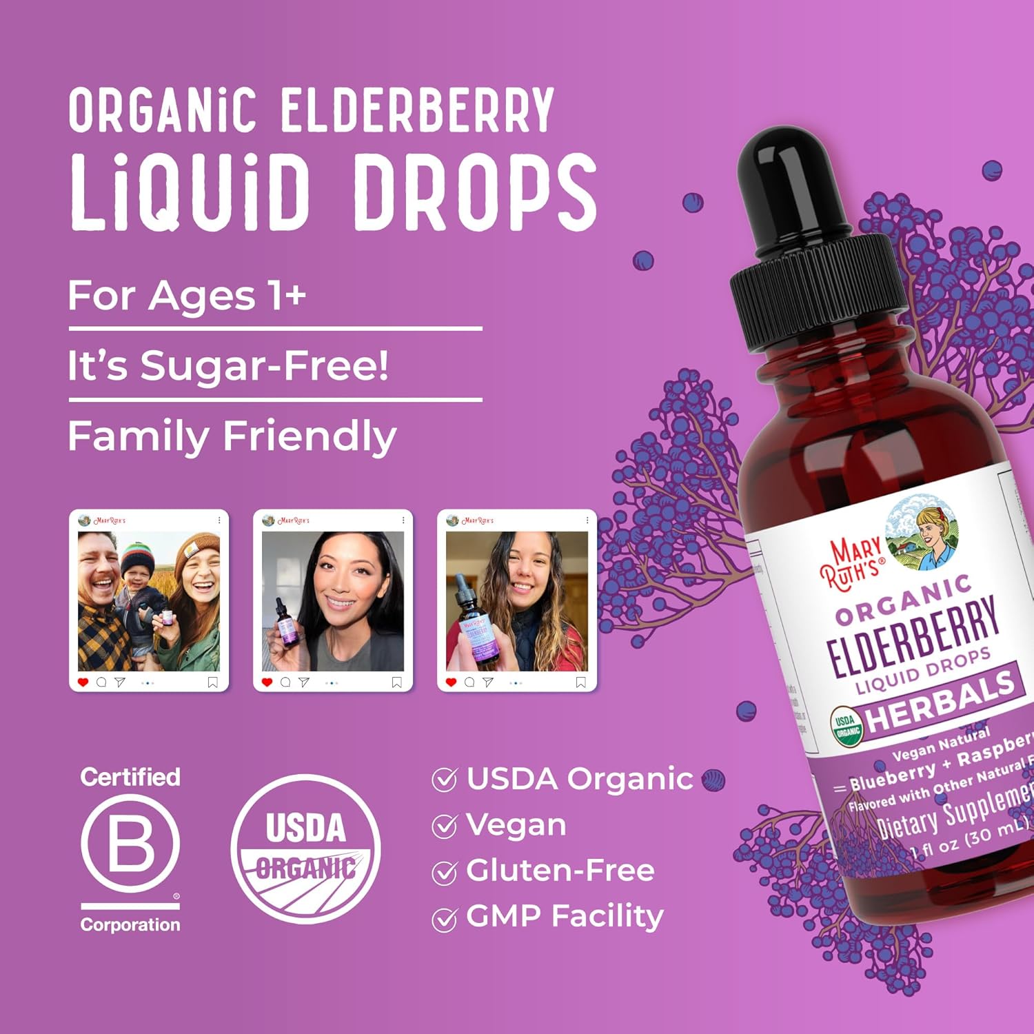 MaryRuth Organics Elderberry Syrup | USDA Organic | Sugar Free Immune Support Supplement for Adults & Kids, Ages 1 | Vegan, Non-GMO, Immune Boosters, Clean Label Project Verified | 1 Fl Oz - Nirvana Guru