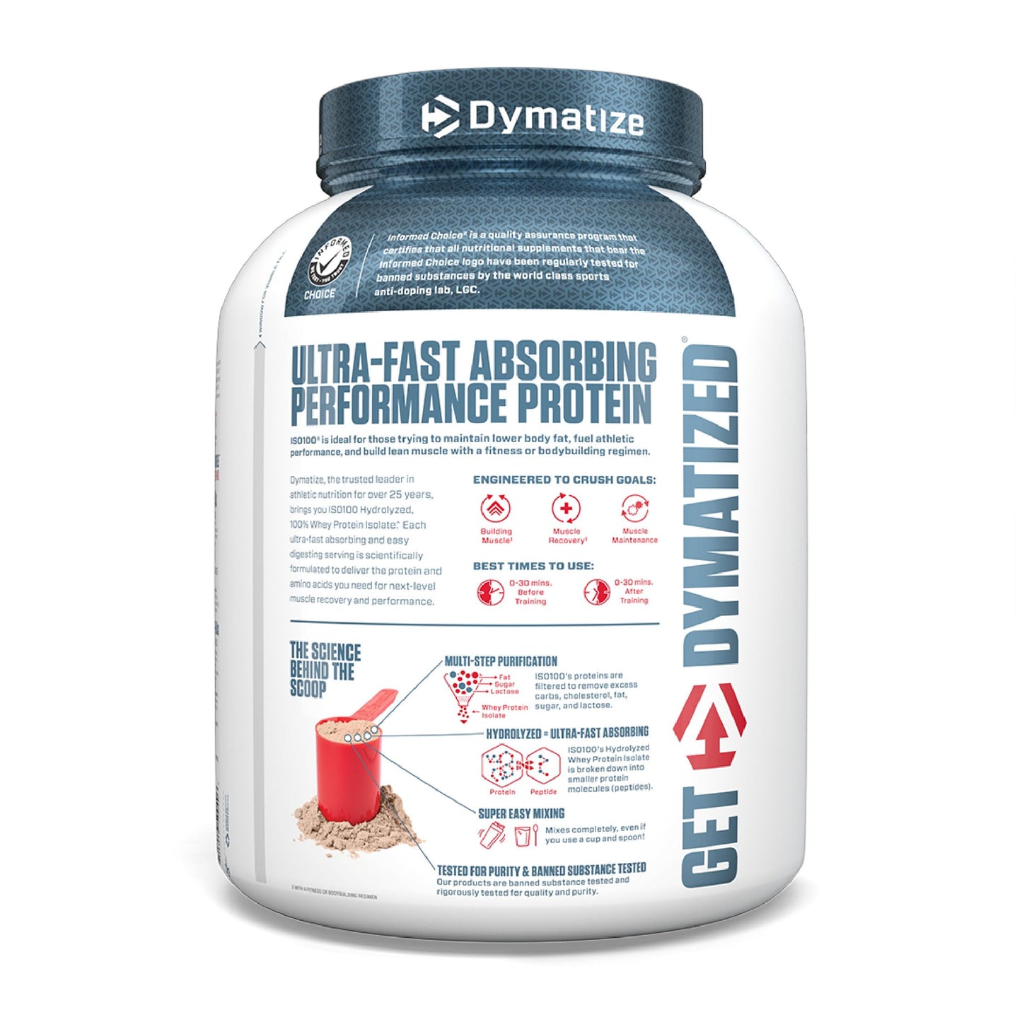 Dymatize ISO100 Whey Protein Powder Isolate, Gourmet Chocolate, 25g of Protein, 20 Servings, 5.5g BCAAs, Less Than 120 Cal., Gluten Free, 1g Fat, 1g Sugar, 2g Carb