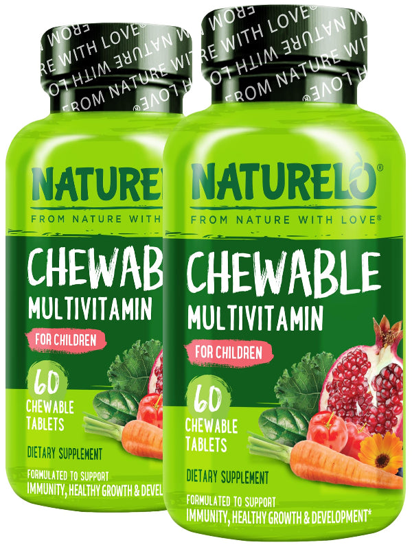 NATURELO Chewable Vitamin for Kids – Multivitamin with Whole Food Organic Fruit Blend - 60 Tablets for Children - Nirvana Guru