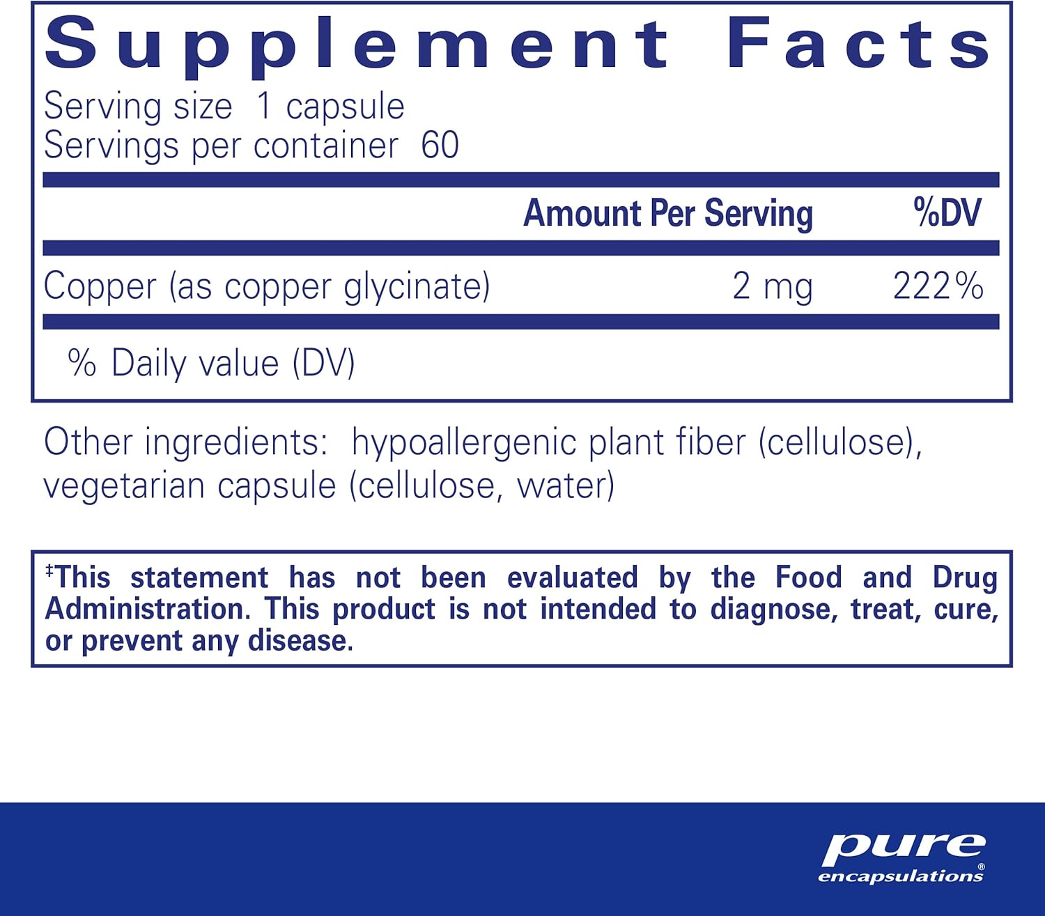Pure Encapsulations Copper Glycinate 60's - 2 mg Copper Supplement, Supports Red Blood Cell Formation* - Aids Energy Metabolism - Non-GMO & Vegan - 60 Capsules - Nirvana Guru